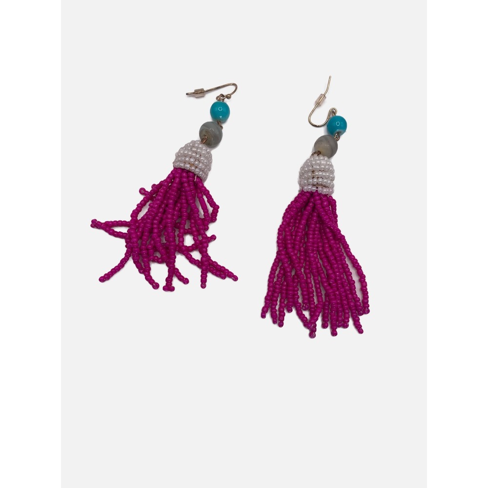 Unbranded Tassel Earrings Womens OS Magenta Beaded Bohemian Statement Dangle
